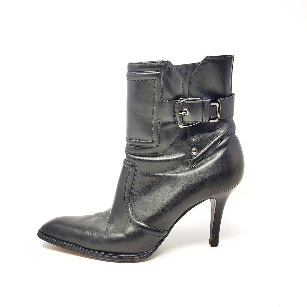 Cole Haan Womens 9 Yelena Boots Black Leather Buckle Stiletto Witchy Goth Emo